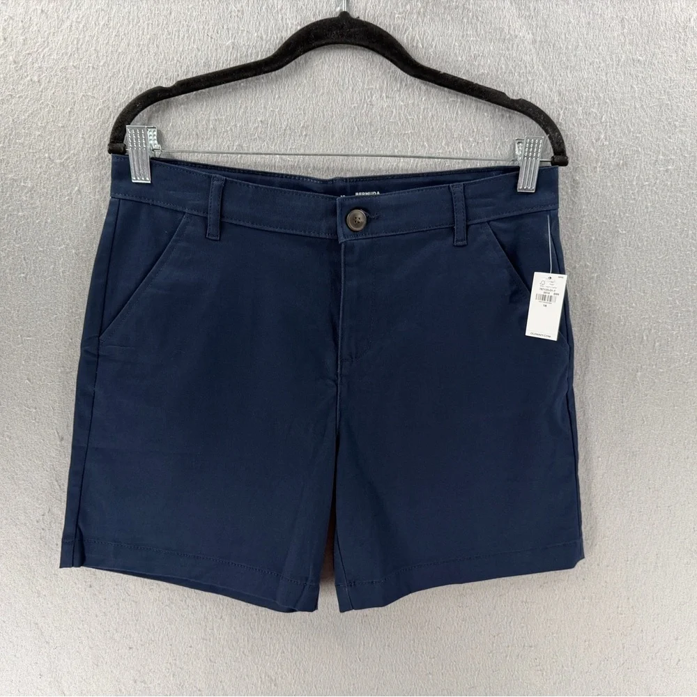 Old Navy Girls School Uniform Bermuda Chino Shorts Size 18 Plus Navy Relaxed NEW